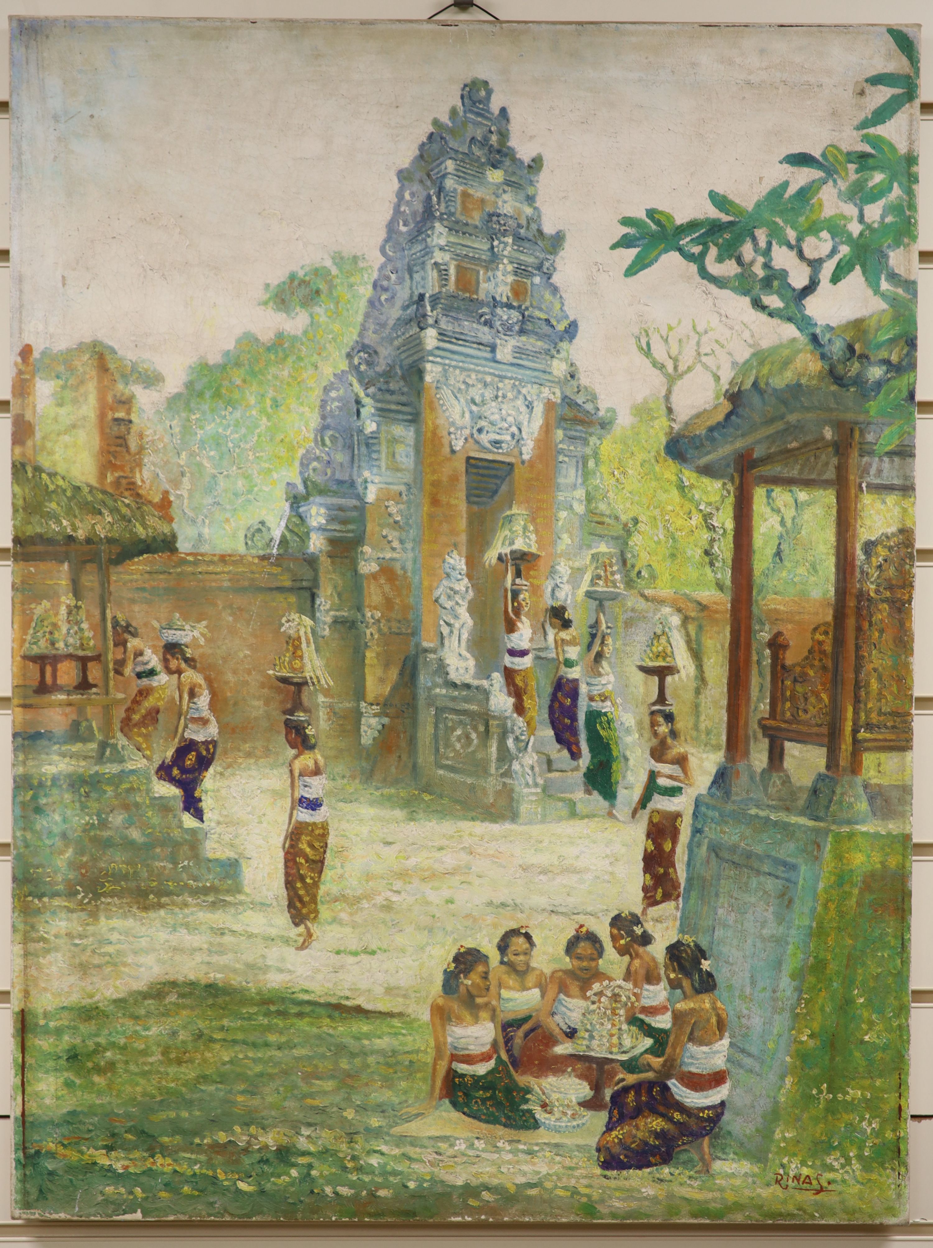 Rinas, Thai temple scene, oil on canvas, 80 x 60cm